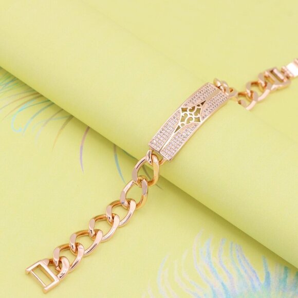 "Rose Gold Bracelet with Diamond Cutout Plate, XPBL0951 - Picture 4 of 12